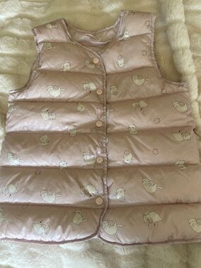Pink Girls Puffer Down Vest with Cute Cat Print